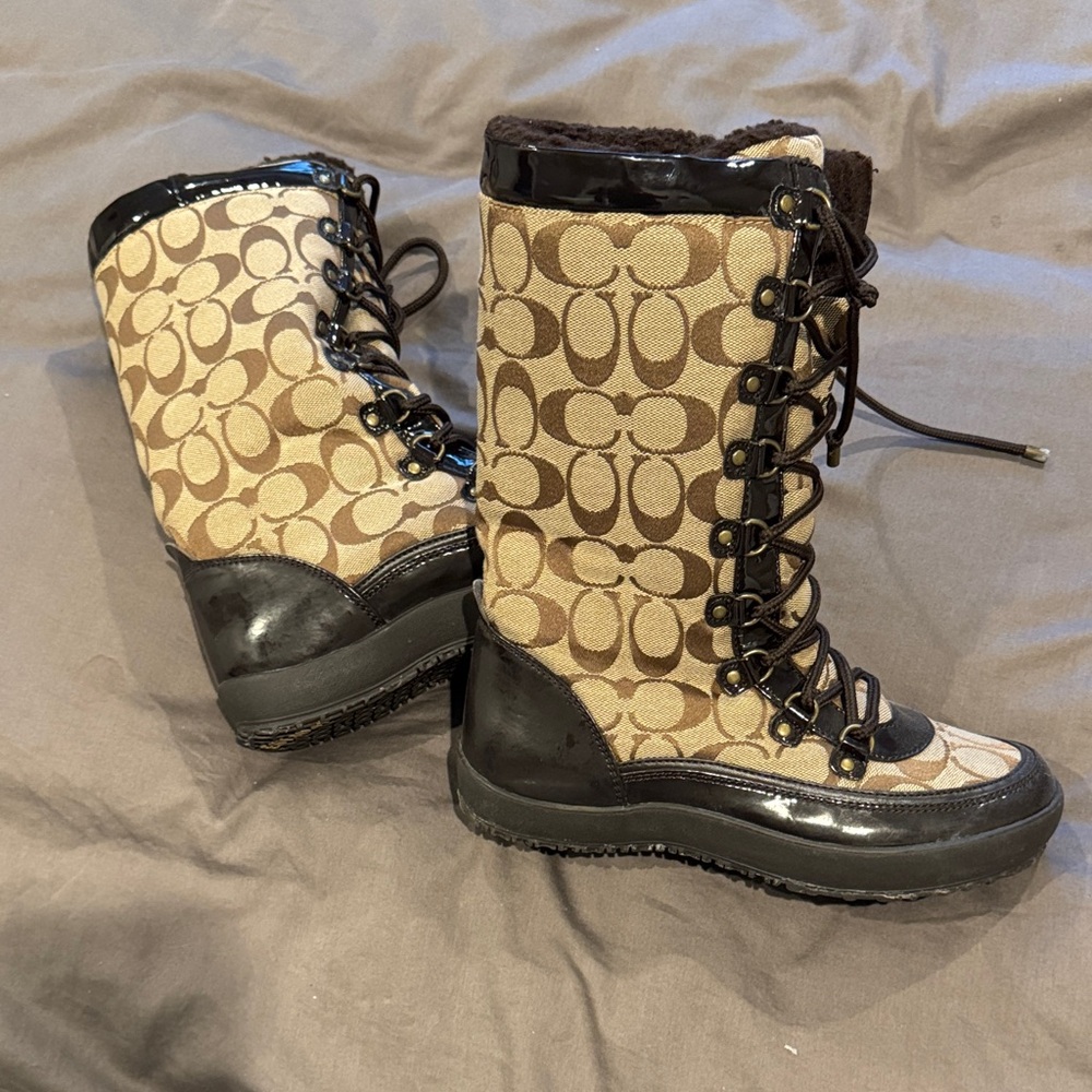 Coach Black and Tan Monogram Winter Boots